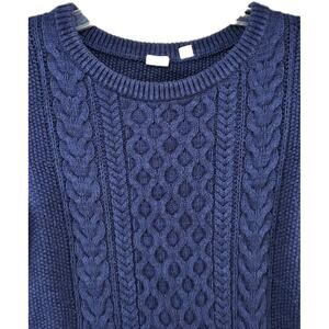GAP Navy Cable Knit Sweater Cotton Crew Fisherman Cozy Classic Small Coastal